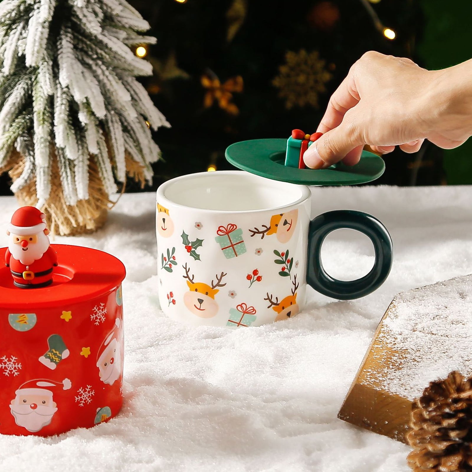 Santa's Christmas Reindeer Mug Festive with Spoon and Santa Hat Lid -  Ceramic Microwave & Dishwasher…See more Santa's Christmas Reindeer Mug  Festive