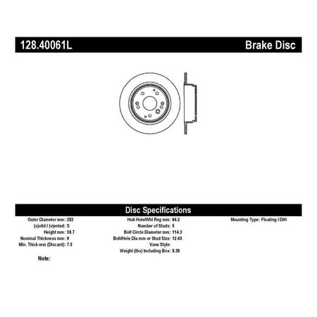 StopTech 04-08 Acura TL/TL-S Standard/Brembo Drilled Left Rear Rotor Fits select: 2006 ACURA 3.2TL, 2003-2011 HONDA ELEMENT