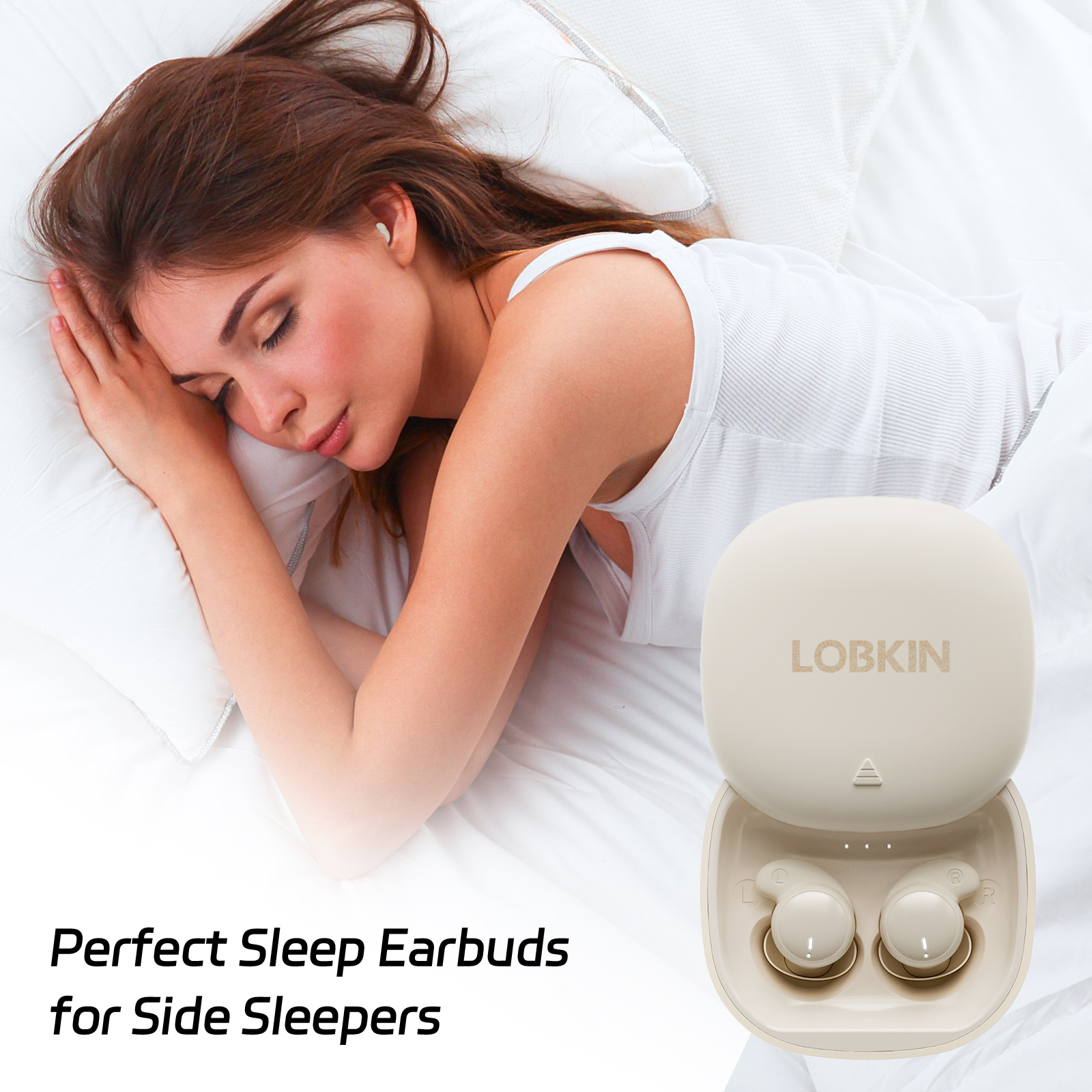 LOBKIN Sleep Headphones,Wireless Earbuds,IPX6 Waterproof Sleep Earbuds for Side Sleepers in-Ear Soft Mini Invisible Buds for Sleeping Working,Beige