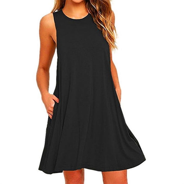 Verano Mini Vestido De Las Mujeres De Alta Calidad De La Moda Sin Mangas Cuello Redondo Casual Suelto Señoras Vestidos De Calle