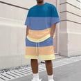 thumbnail image 3 of BRANROY Men's Summer Outfits 2 Piece - Print Striped Short Set, Tracksuit for Men with Casual Tee and Shorts,Blue,L, 3 of 5