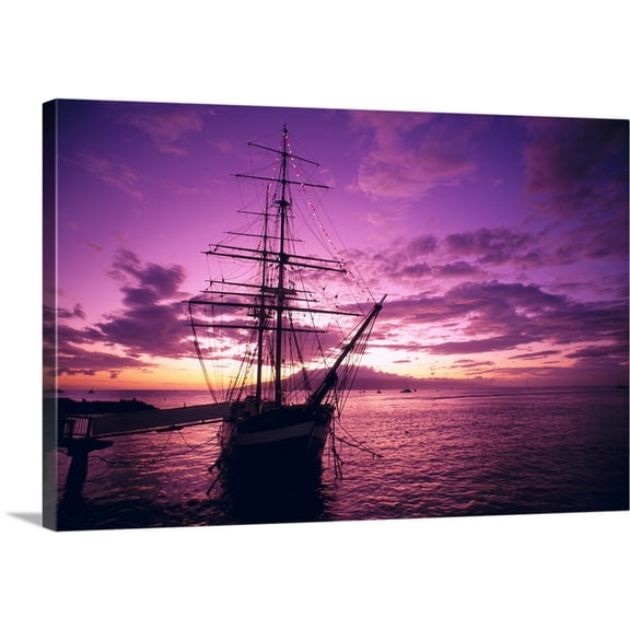 Great BIG Canvas | "Hawaii, Maui, Lahaina Harbor, Carthaginian Ship At Sunset" Canvas Wall Art - 30x20