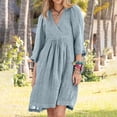 thumbnail image 2 of WRKEKC Midi Casual Dresses for Women Solid Color 3/4 Sleeve Round Neck Midi Dress for Fall Spring Cotton Linen Relaxed Fit Side Pockets Back Zip, 2 of 6