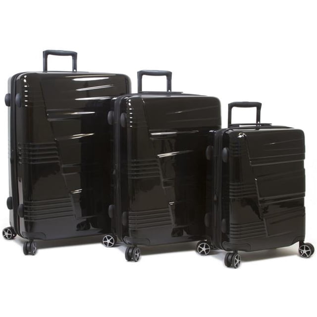 Dejuno 1909DJ-BLACK Lumos Ensemble de Bagages Rigides Extensibles à Roulettes, Noir - 3 Pcs