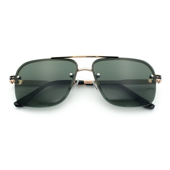Mens Luxury Rimless Rectangle Mafia Metal Rim Racer Mob Sunglasses Gold - Green
