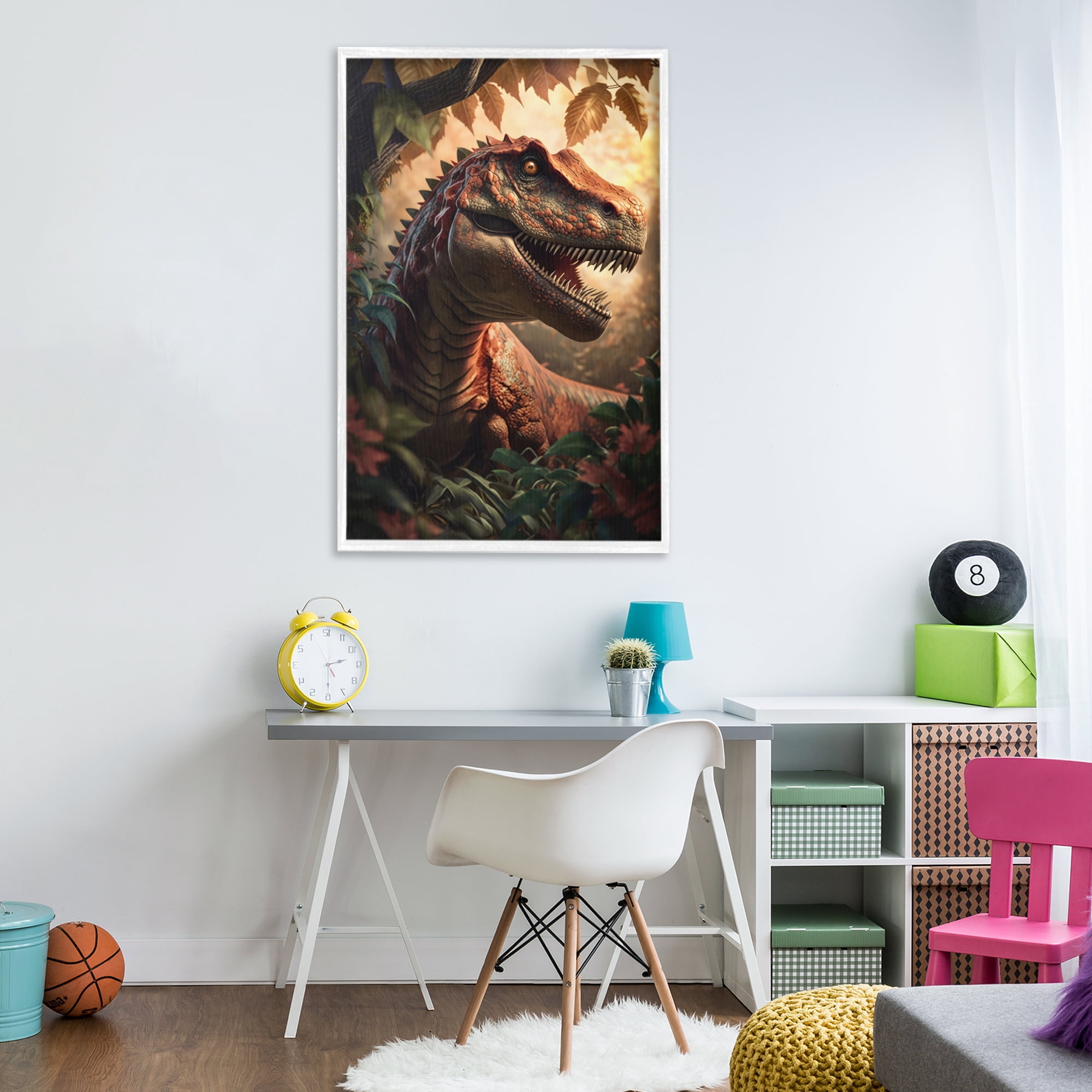 Stupell Industries Jungle Raptor with Ancient Foliage White Framed Giclee Art, design by Creative Studio