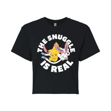Pokémon - The Snuggle Is Real Pikachu And Sylveon - Juniors Cropped Cotton Blend T-Shirt