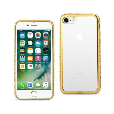 Iphone 7 Soft Tpu Slim Clear Case With Diamond Frames In Gold