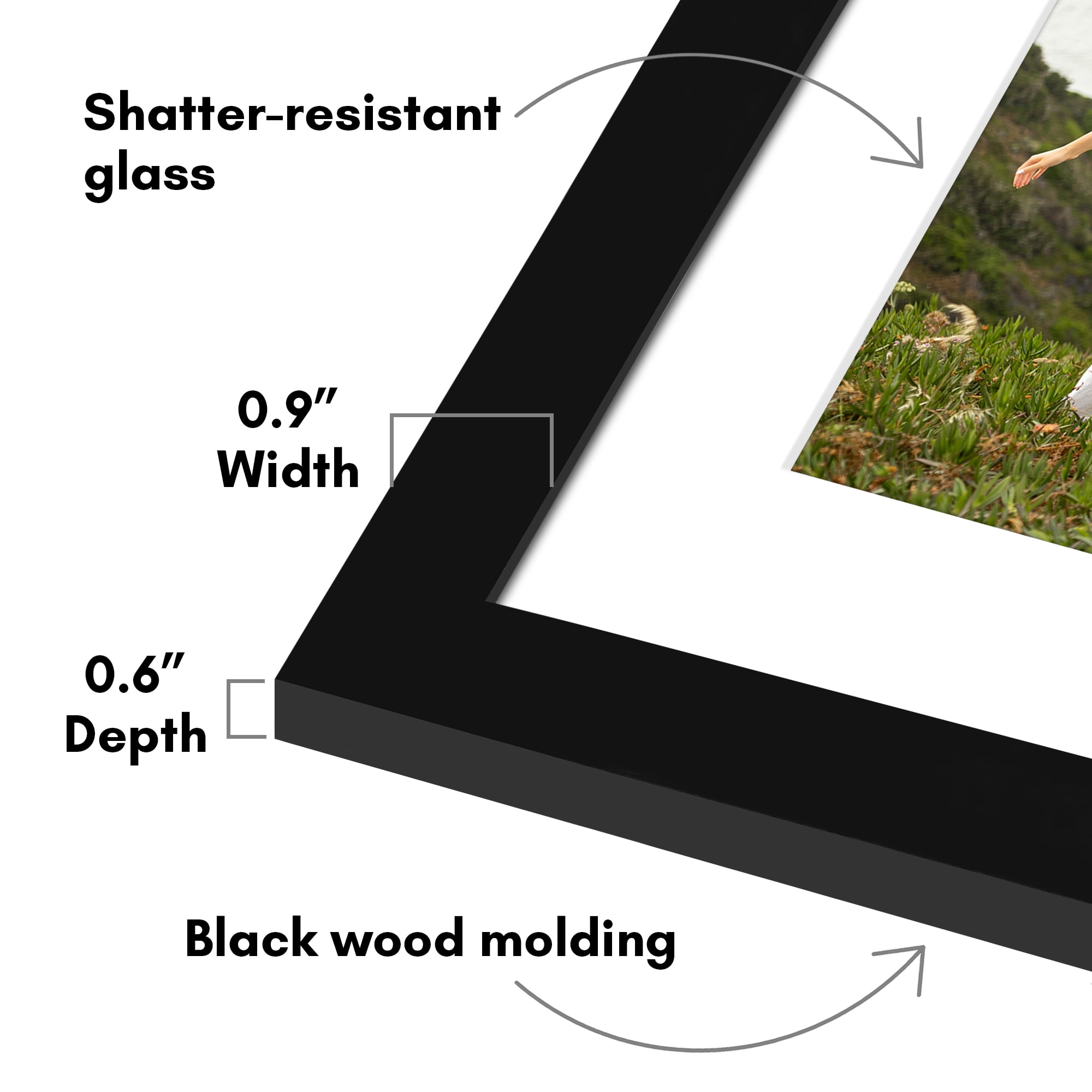 Americanflat 4x6 Picture Frame with Shatter-Resistant Glass Collage Fits 4 Use as One 8x20 Signature - Black