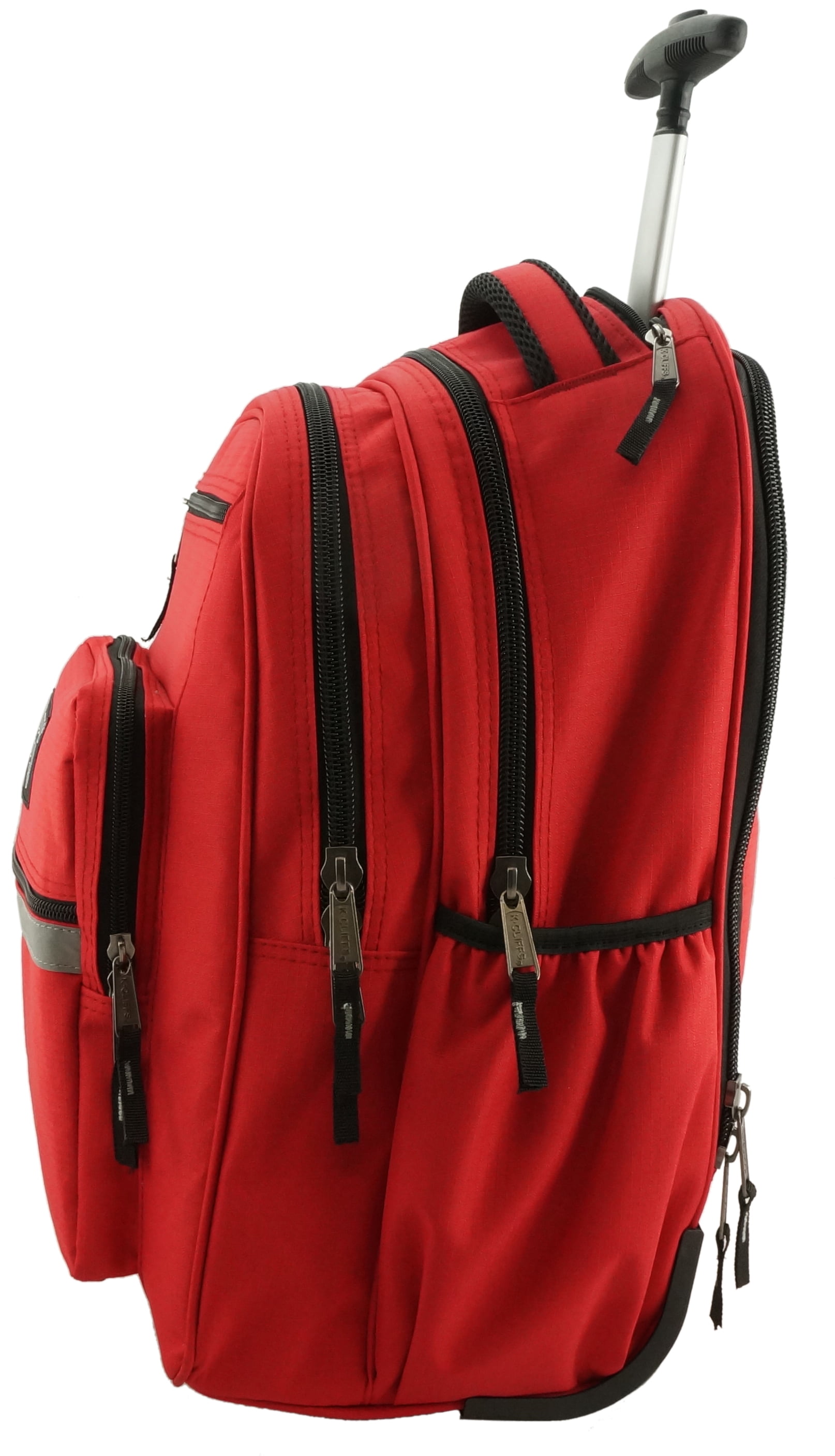 K-Cliffs Heavy Duty 17.5" Rolling Backpack w/Safety Reflective Stripe Red, Teen- Adult Unisex