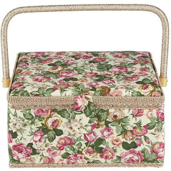 Extra Large Sewing Basket,Vintage Sewing Basket,for Needles, Thread, Tape Measure, and Other Sewing Supplies Storage,1 * sewing kit,Multicolor