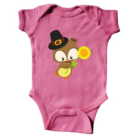 

Inktastic Thanksgiving Owl Brown Owl With Pilgrim Hat Gift Baby Boy or Baby Girl Bodysuit