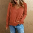 thumbnail image 2 of Honeeladyy Vintage Long Sleeve V Neck T Shirts for Women,Loose Fit Tunic Tops Solid Color Basic Retro Blouse Gift Red XL, 2 of 9