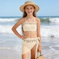 thumbnail image 6 of mgoYE Bikinis for Girls 10-12 Girl's Swimsuits 3 Piece Seashell Spaghetti Strap Textured Bathing Suit with Cover Up(Beige,9-10 Years), 6 of 8