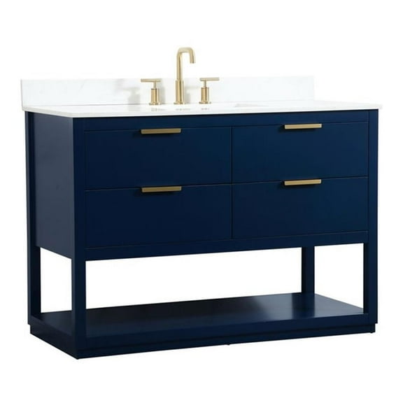 48 inch single bathroom vanity in blue with backsplash