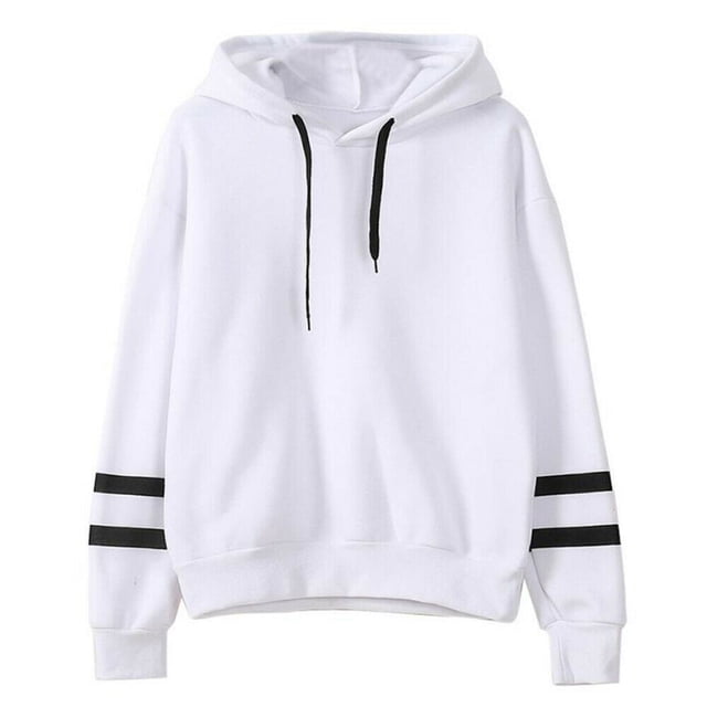 Chandail à Capuchon Uni Femme Décontracté Sweat à Capuche Pull Blanc S