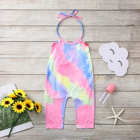 

Yubatuo Toddler Kids Baby Girls Sleeveless Rainbow Tie Dyed Romper Jumpsuit Clothes Multi-color 140