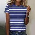thumbnail image 2 of Women's Stripe Basic T-Shirts Short Sleeve Round Neck Casual Summer 2025 Tee Tops Purple,M, 2 of 6