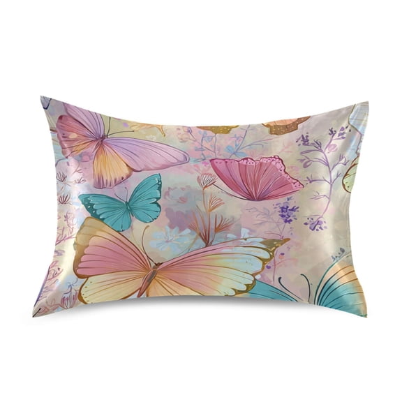 Butterflies Wild Florals Vintage Satin Pillowcase Envelope Design Pillow Covers 1 Pack Standard Size 20" x 26"