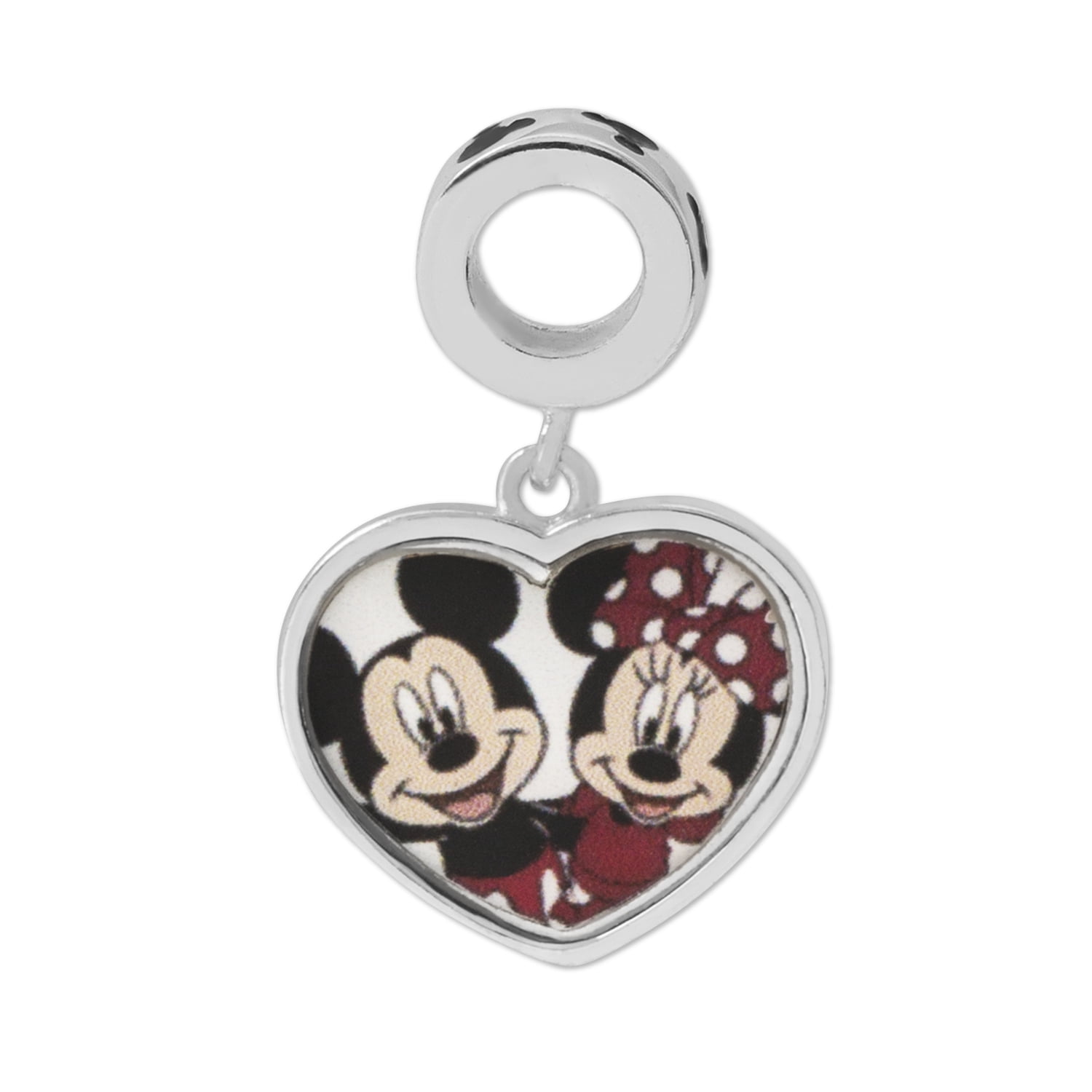 Disney Minnie and Mickey Mouse Women's Sterling Silver Heart Bracelet Charm
