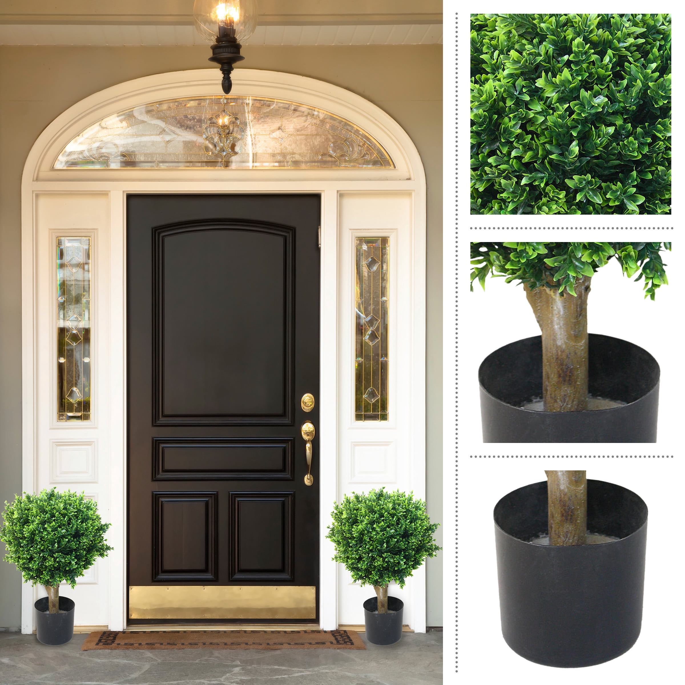 Pure Garden Artificial Small Hedyotis Tree, Set of 2 Faux Potted Topiary Plant, UV Resistant, Green