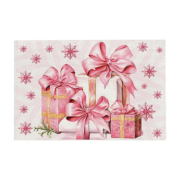 Dmlowu Christmas Placemats for Dining Table - Insulation Christmas Decorations Placemats, 12x20" Non-Slip Christmas Place Mats for Kitchen Dining Party, Pink Holiday Decor Gifts