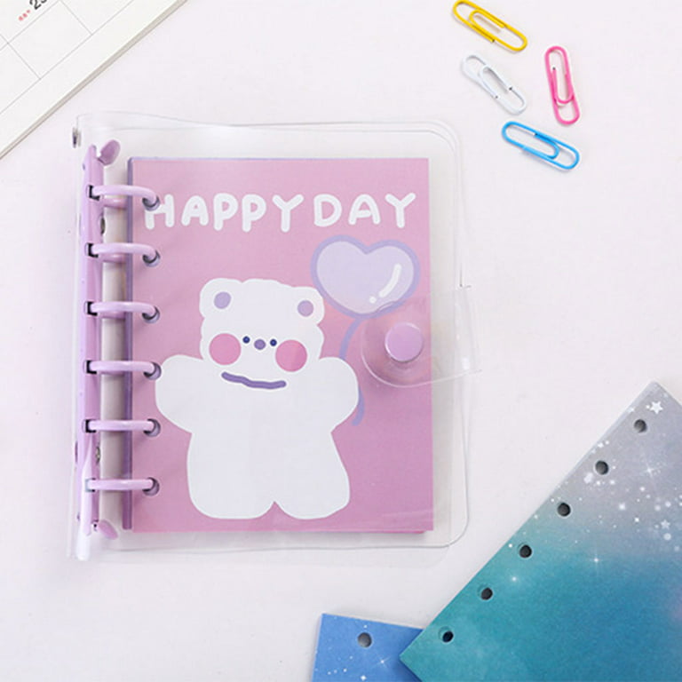 Personal A7 Size 4.3x5.7 Inch 6-Ring Pocket Size Clear Binder Covers Soft  PVC Notebook Round Ring Binder Cover Protector Snap Button Closure Loose
