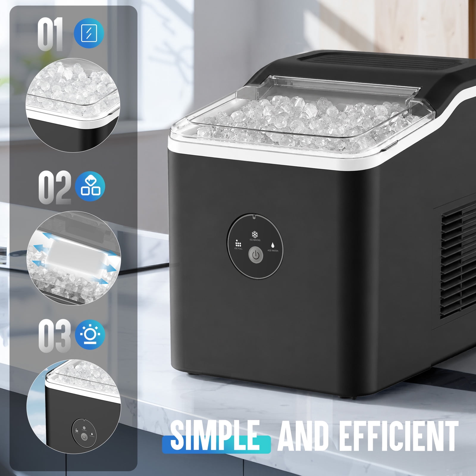 INOVIVA Countertop Nugget Ice Maker, Makes 27 LBS Per Day in 6 Mins, Self-Cleaning Stainless Steel Portable Machine for Home, Office & Parties