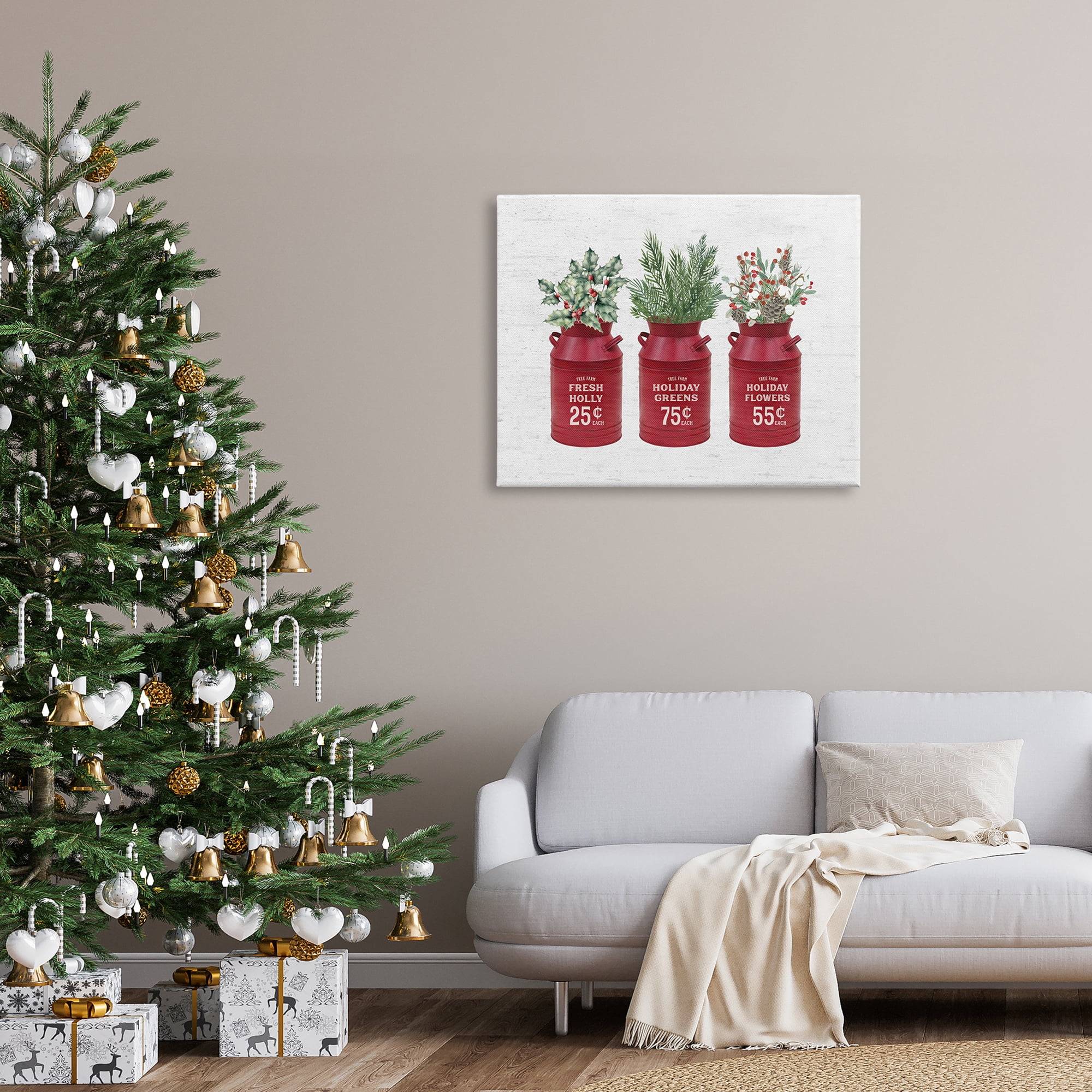 Rustic Country Jugs Festive Holiday Holly Sprigs Botanical & Floral Graphic Art Gallery-Wrapped Canvas Print Wall Art
