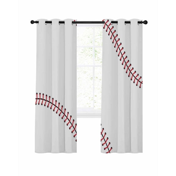 Baseball Blackout Curtains, Light Blocking Print Window Curtains, Modern Minimalist Red Lines Thermal Insulated Window Drapes for Living Room Kitchen Cafe 2 Panels, 104"W x 63"L