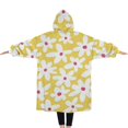 thumbnail image 2 of Oversized Wearable Blanket Hoodie,Yellow Daisy Flower Red Centers Pattern Sherpa Blanket Hoodie with Super Pockets,Super Warm Fuzzy Pullover for Women & Men, 2 of 6
