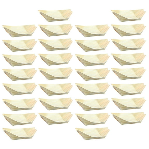 KALLORY 50Pcs Khaki Wood Sushi Plate Mini Sushi Wood Boat for Food Display and Serving