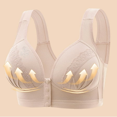 Ndbuld Plus Size Underwear Ladies Traceless Comfortable No Steel Ring Breathable Gathering Front Opening Buckle Bra Woman Underwear Clearance Event 3XL Khaki