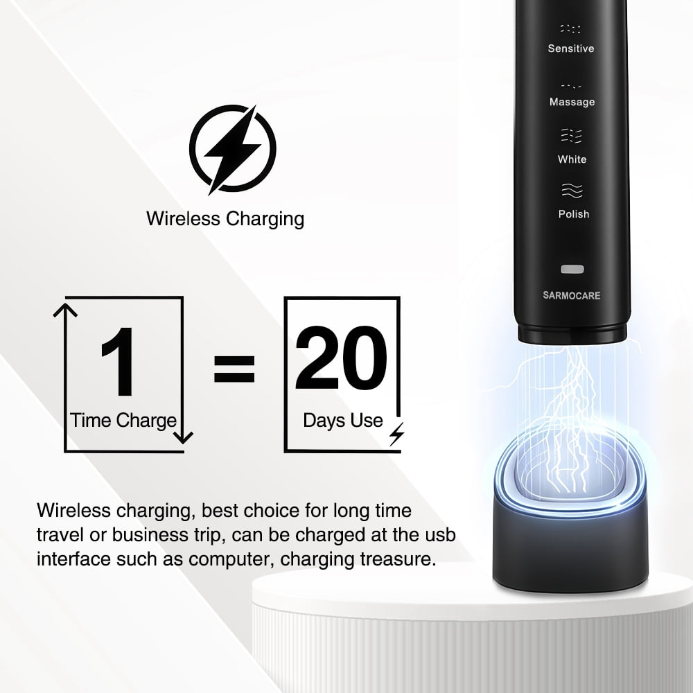 Flaremore Sonic Electric Toothbrush for Adults and Teen,Rechargeable Travel Toothbrush with 8 Brush Heads & Travel Case, Smart Timer,5 Modes,2-Hour Fast Charge Last 20 Days,White