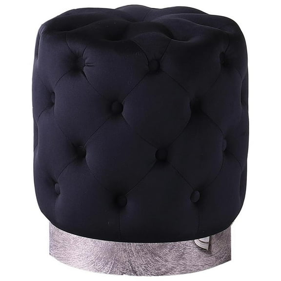 Pemberly Row Contemporary Tufted Velvet Black Accent Ottoman