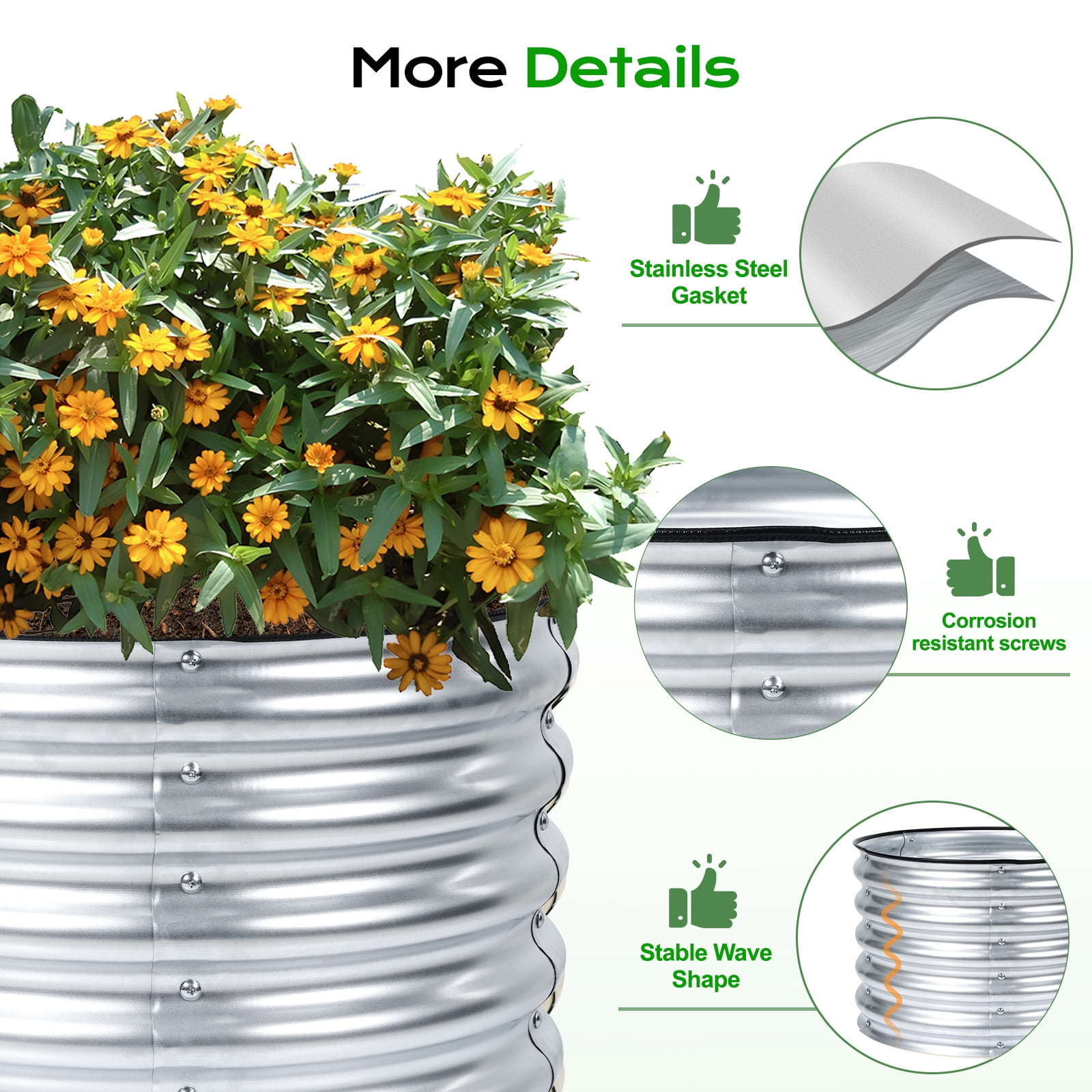 Aoodor 17" Tall 24" Metal Raised Garden Bed, Outdoor Planter Box and Raised Garden Kit for Vegetables, Flowers, and Herbs, Silver