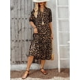 thumbnail image 6 of Womens Multicolor Boho Animal Print V-Neck Midi Dress With Puff Sleeves, 6 of 7