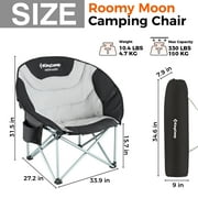 KingCamp Round Camping Chair for Adults, Oversized Outdoor Moon Chair with Side Pocket, Heavy-Duty Folding Lawn Chairs, Supports 330lbs, Black
