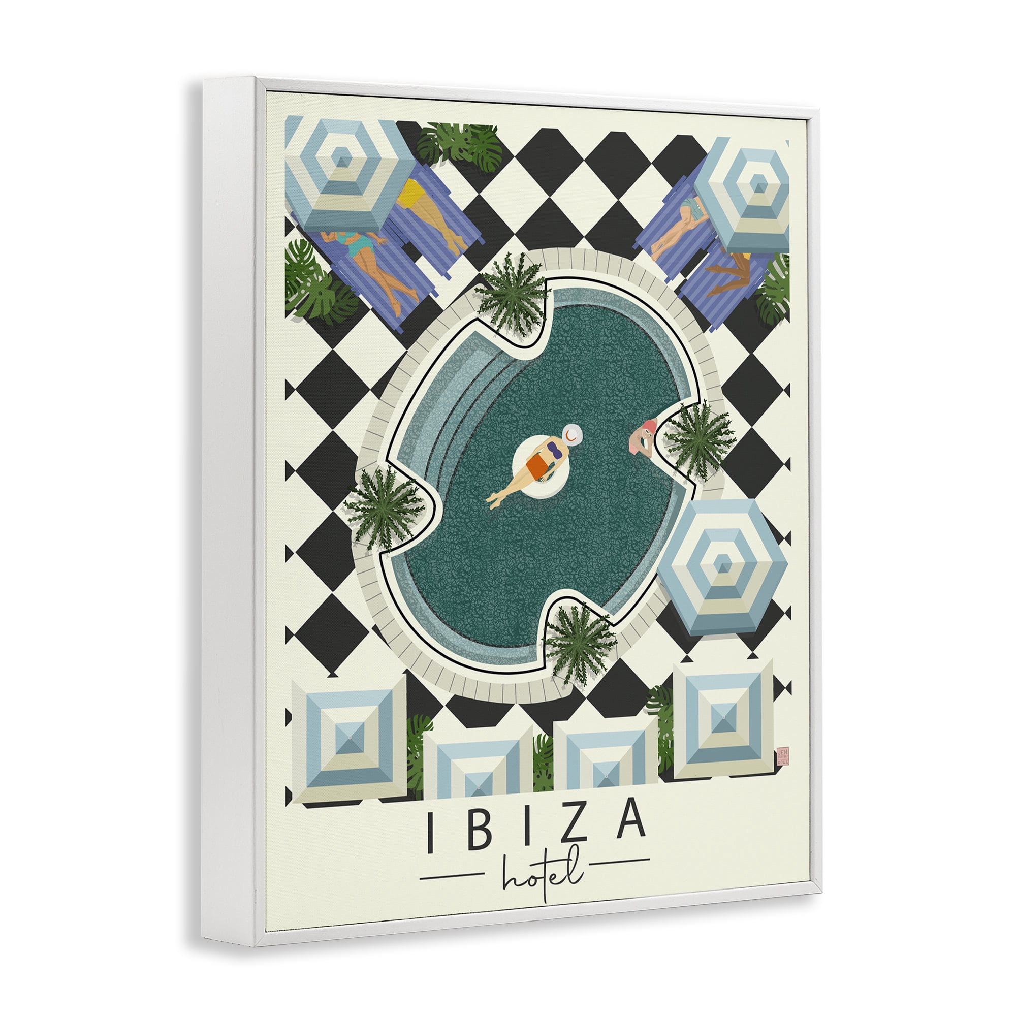 Stupell Industries Ibiza Hotel Aerial Pool White Framed Giclee Art, design by Jen Bucheli