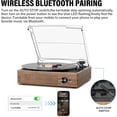 thumbnail image 3 of Record Player for Vinyl with 2 Build-in Speakers LP Vinyl Players Belt-Driven Vintage Turntables 3 Speed 3 Size, Wireless Bluetooth Playback, AUX-in, RCA Out, Headphone, Auto Stop Wood Brown, 3 of 7