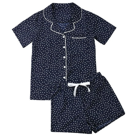 

Women s Casual Cotton Button-down Sleepwears Pajamas 2pcs Set Shirt Loungewear