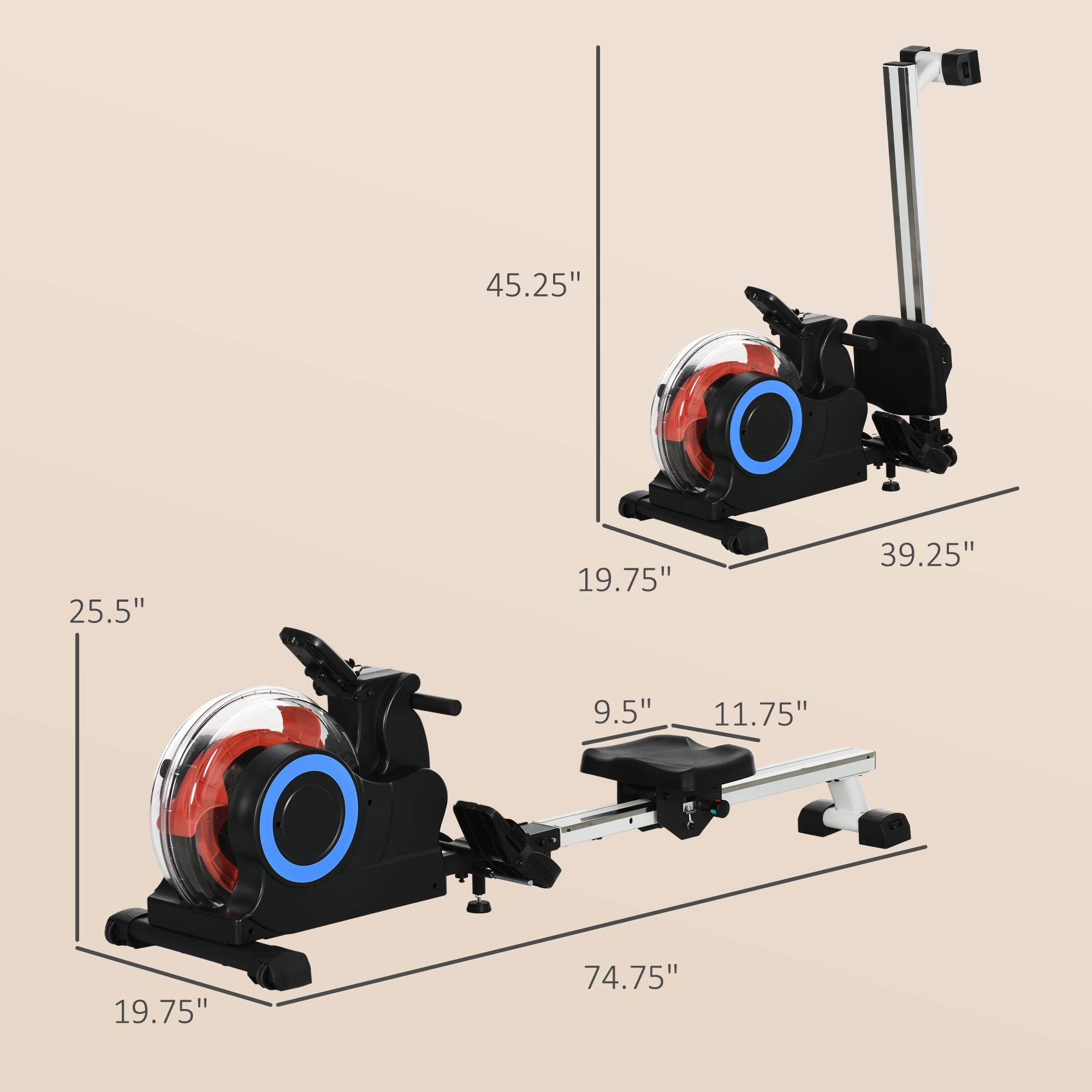 Soozier Foldable Water Rowing Machine with Wheels for Home Gym, Blue