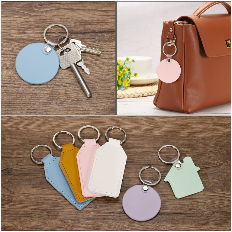 Uxcell Leather Keychain Blanks, 8 Pack Round PU Leather Key Fob with Key  Rings, White