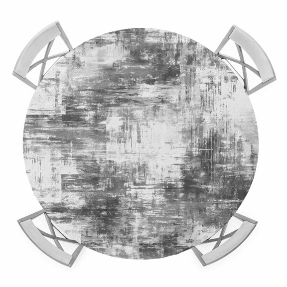 Elastic Fitted Round Tablecloth, Black Grey Ombre Waterproof Stretch Table Cover for 55"-60" Tables, Gradient Abstract Art Vintage Washable Outdoor Tablecloths for Patio, Picnic, Camping