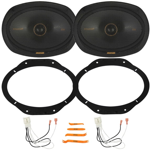 2x Kicker KSC690 6x9" 300W Max Power 2-Way Thin-Mount Speakers, 2x Metra 82-5606 Front 6x9" Speaker Plates, 2x Speaker Harness, Pry Tool Set (2015-2024 Ford F-150 front Metra 82-5606 Speaker Package)