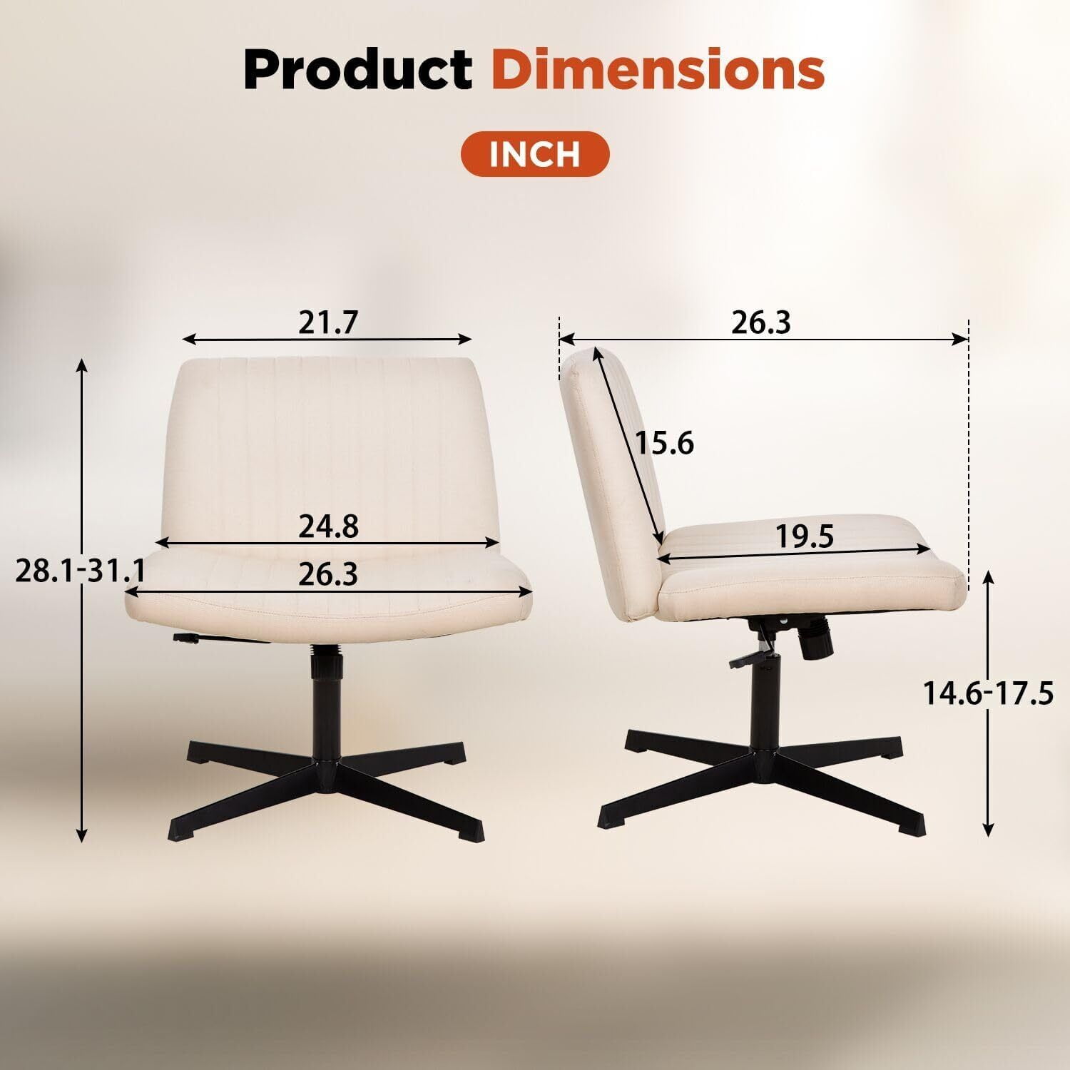 MarketLane Criss Cross Chair Armless Cross Legged Office Desk Chair Adjustable Swivel Ergonomic Desk Chair No Wheels U Shaped Backrest with Wide Seat Native Sponge Computer Task Vanity Chair(Beige)