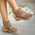 thumbnail image 3 of Women's Cut Out Wedge Gladiators Thick Sole Comfy Soft Strappy Sandals Sparkling Rhinestones Zipper Up Roman Sandals, 3 of 7