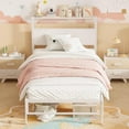 thumbnail image 2 of White Twin Size Bed Frames with Wood Headboard Shelf for Girls, Boys & Students, 2 of 9