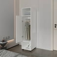 thumbnail image 2 of White 1-Door Wardrobe with Mirror and Open Storage, 2 of 5