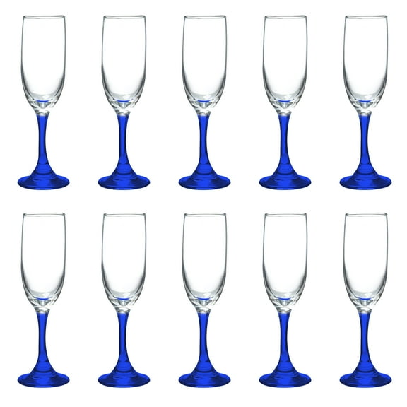 Champagne Flute 6.25 oz. Set of 10, Bulk Pack - Great for Cocktails, Weddings, Party Favors - Blue